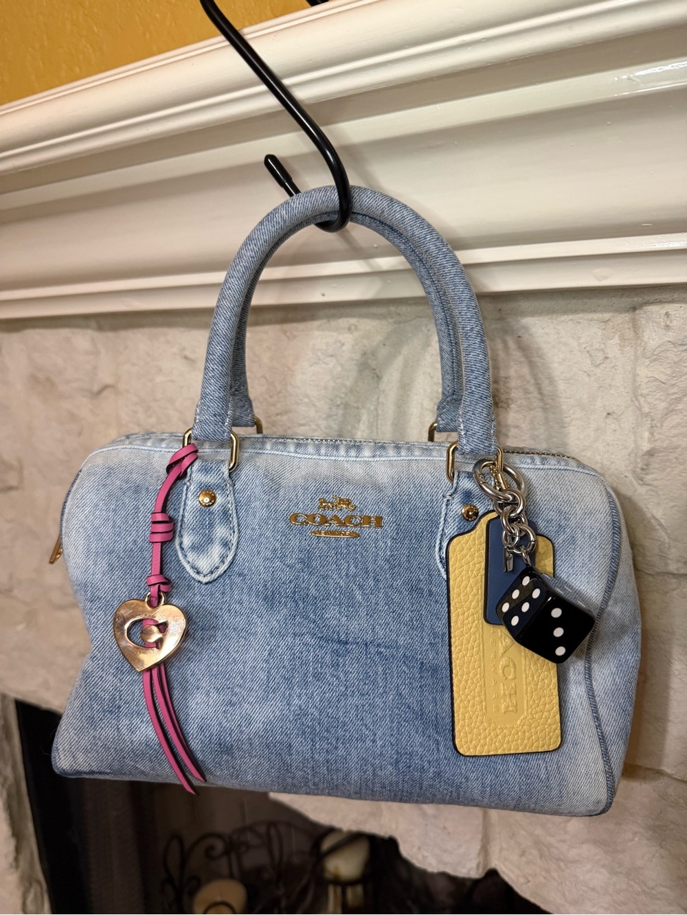 EUC Coach Medium Rowan Satchel Bag
In Loved Denim With Charms & Matching Wallet
